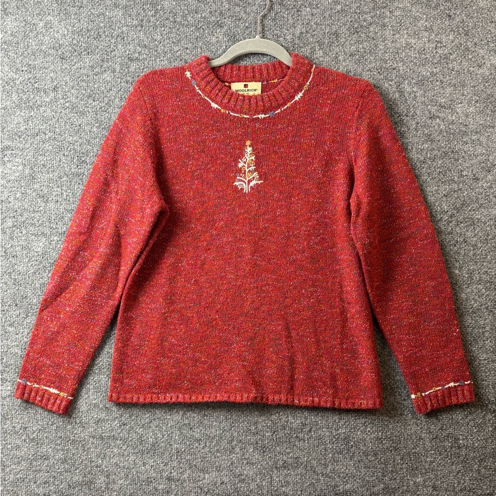 Woolrich Sweater Womens Medium Red Christmas‎ Tree Wool Blend Holidays Vintage